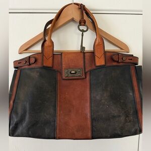 Fossil vintage black/brown leather weekender bag.